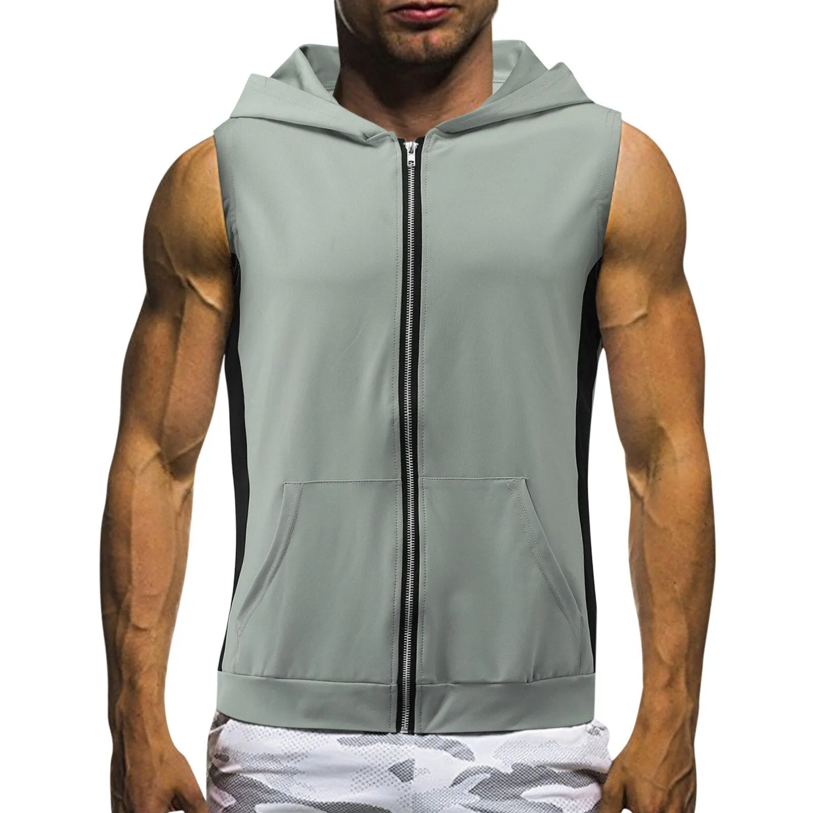  Mens Sleeveless Hoodies Fashion Casual Zipper Hooded Sweatshirt Men Solid bodybuilding tank top sports Shirt waistcoat vest