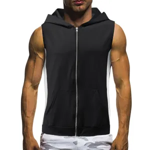  Mens Sleeveless Hoodies Fashion Casual Zipper Hooded Sweatshirt Men Solid bodybuilding tank top sports Shirt waistcoat vest