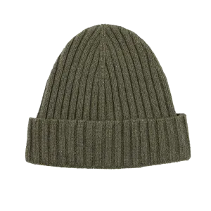 Military Green Ribbed Cashmere Beanie