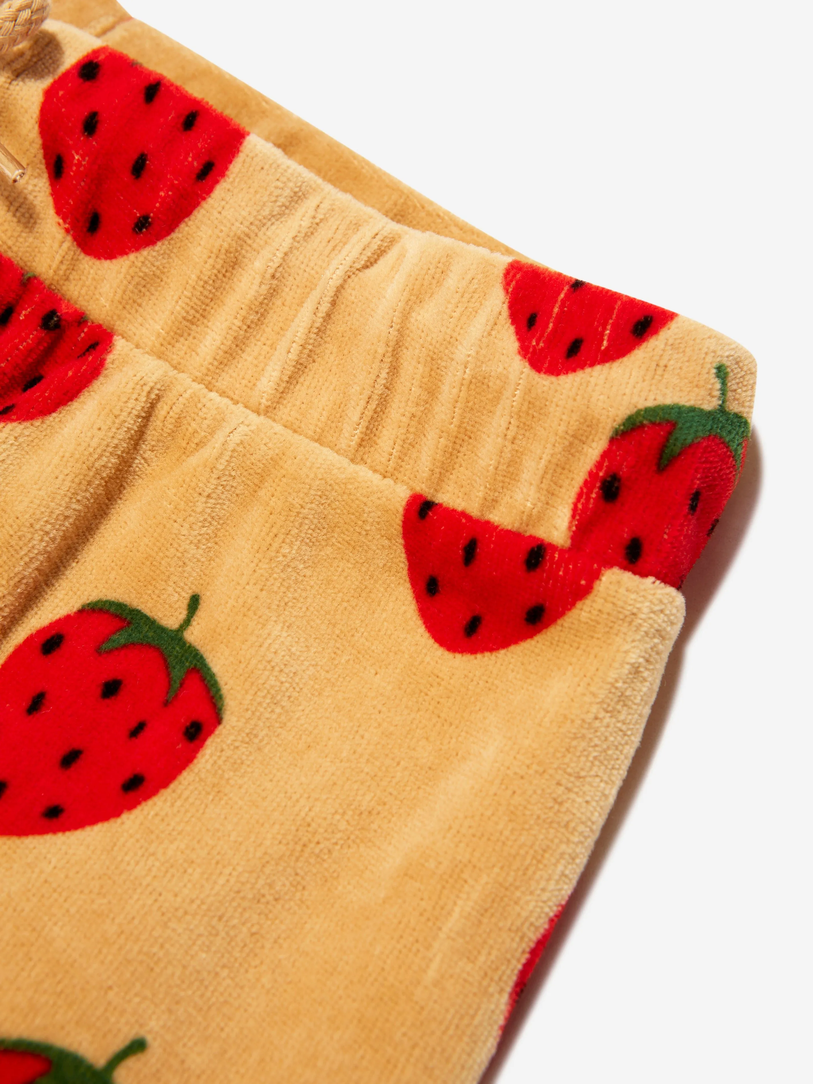 Mini Rodini Girls Strawberries Velour Sweatpants in Beige