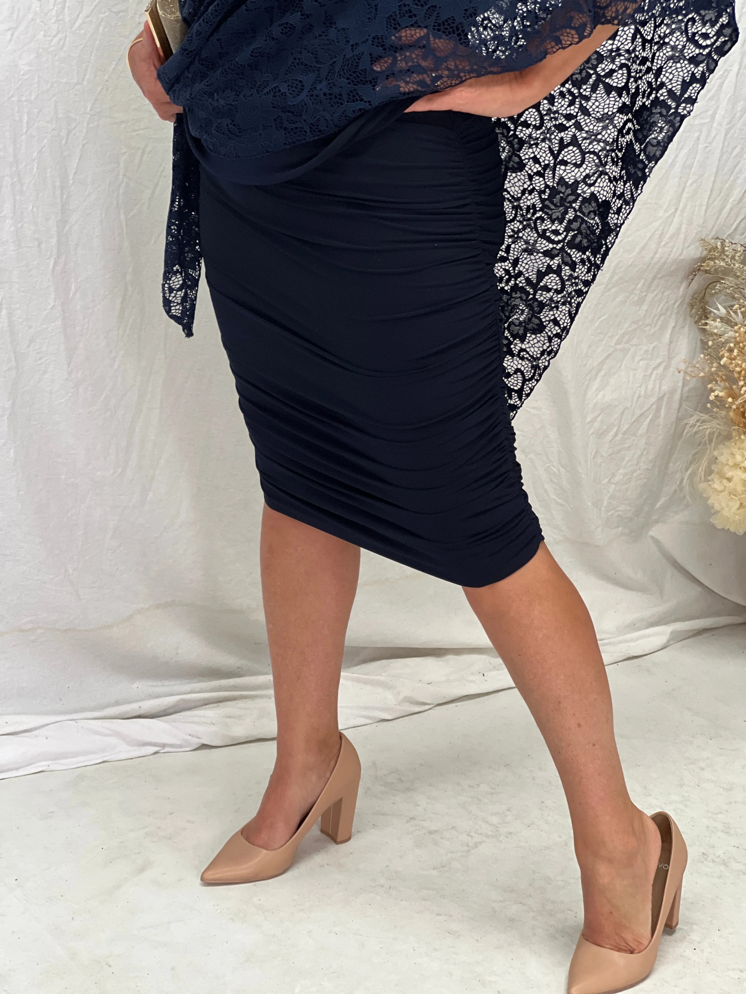 Noelle Navy Ruched Skirt