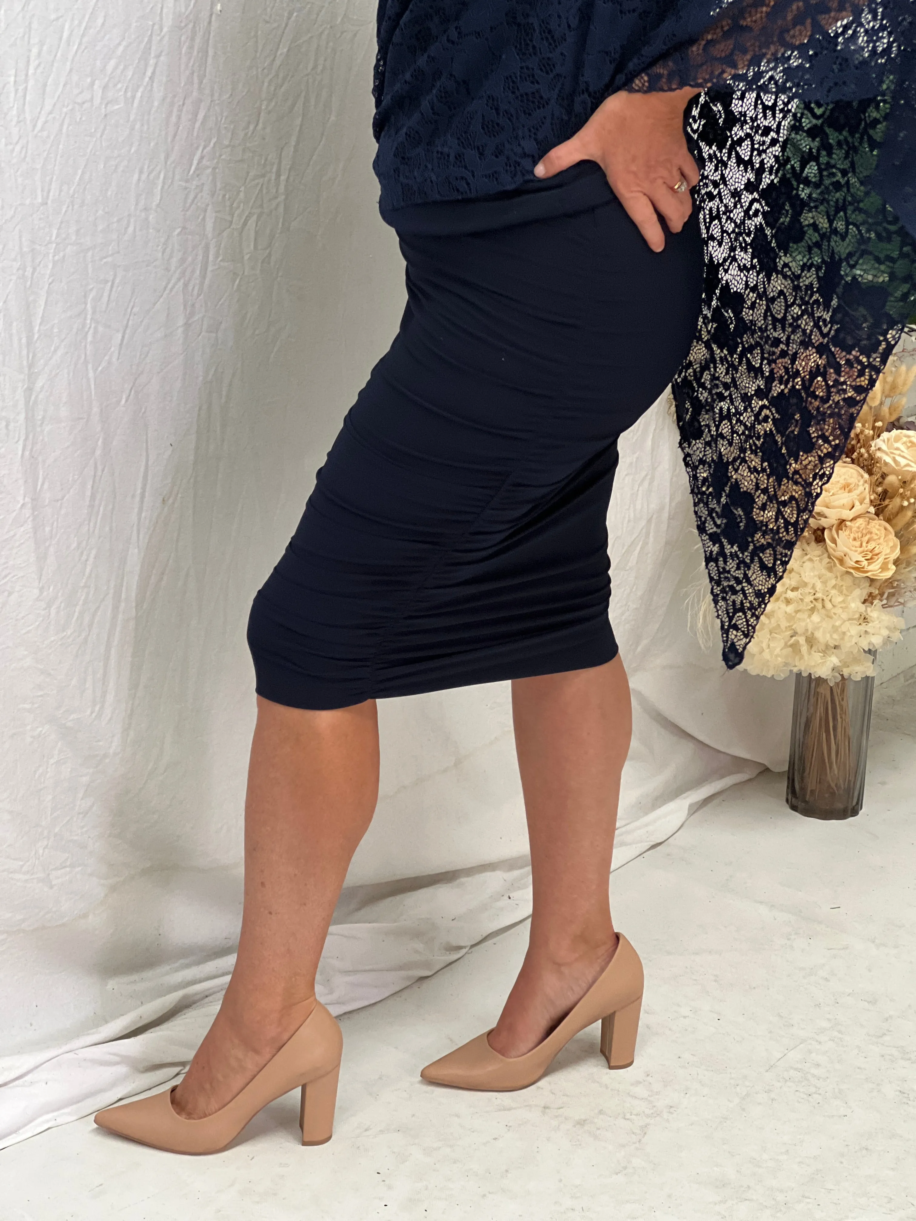 Noelle Navy Ruched Skirt