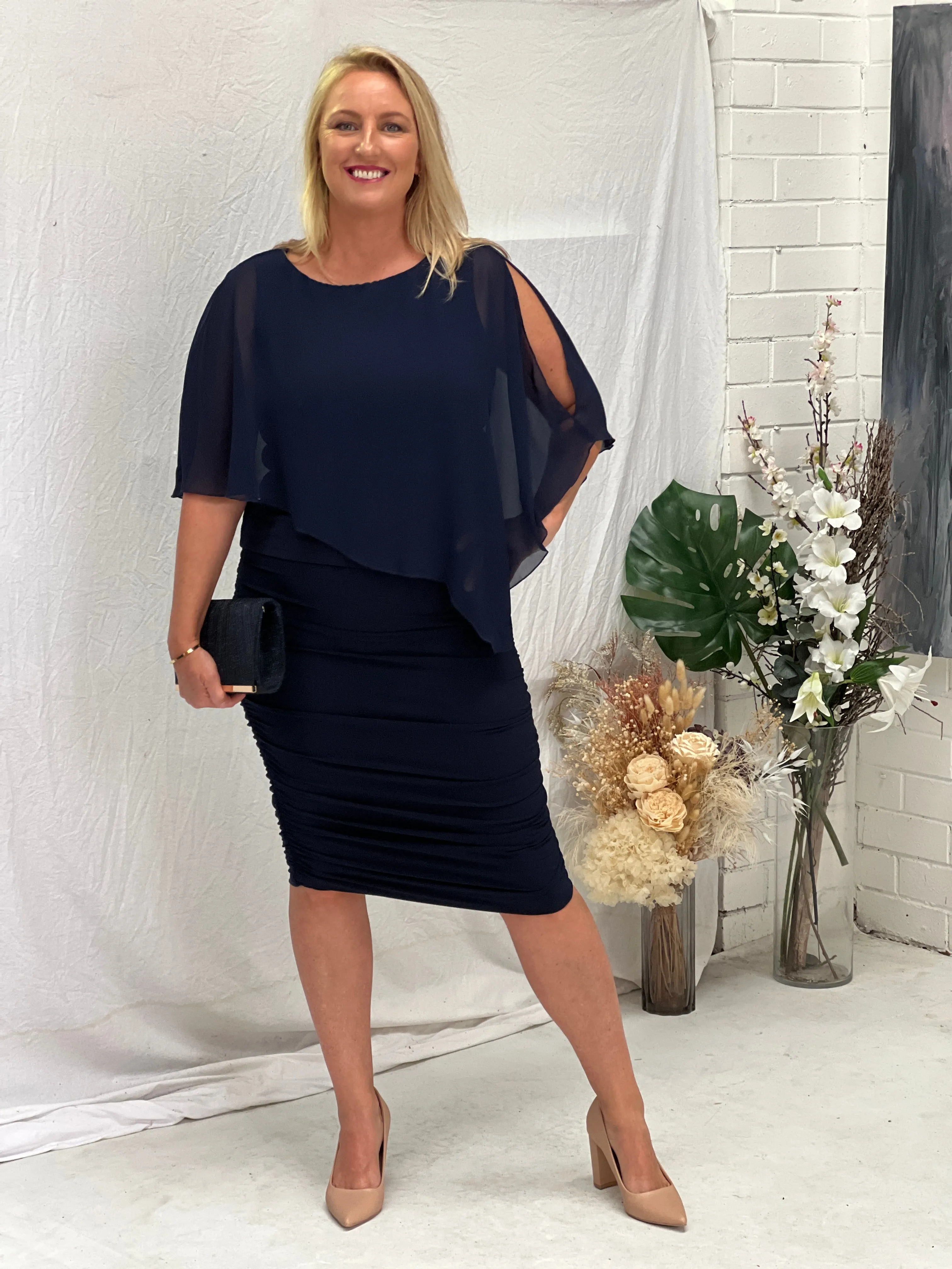 Noelle Navy Ruched Skirt