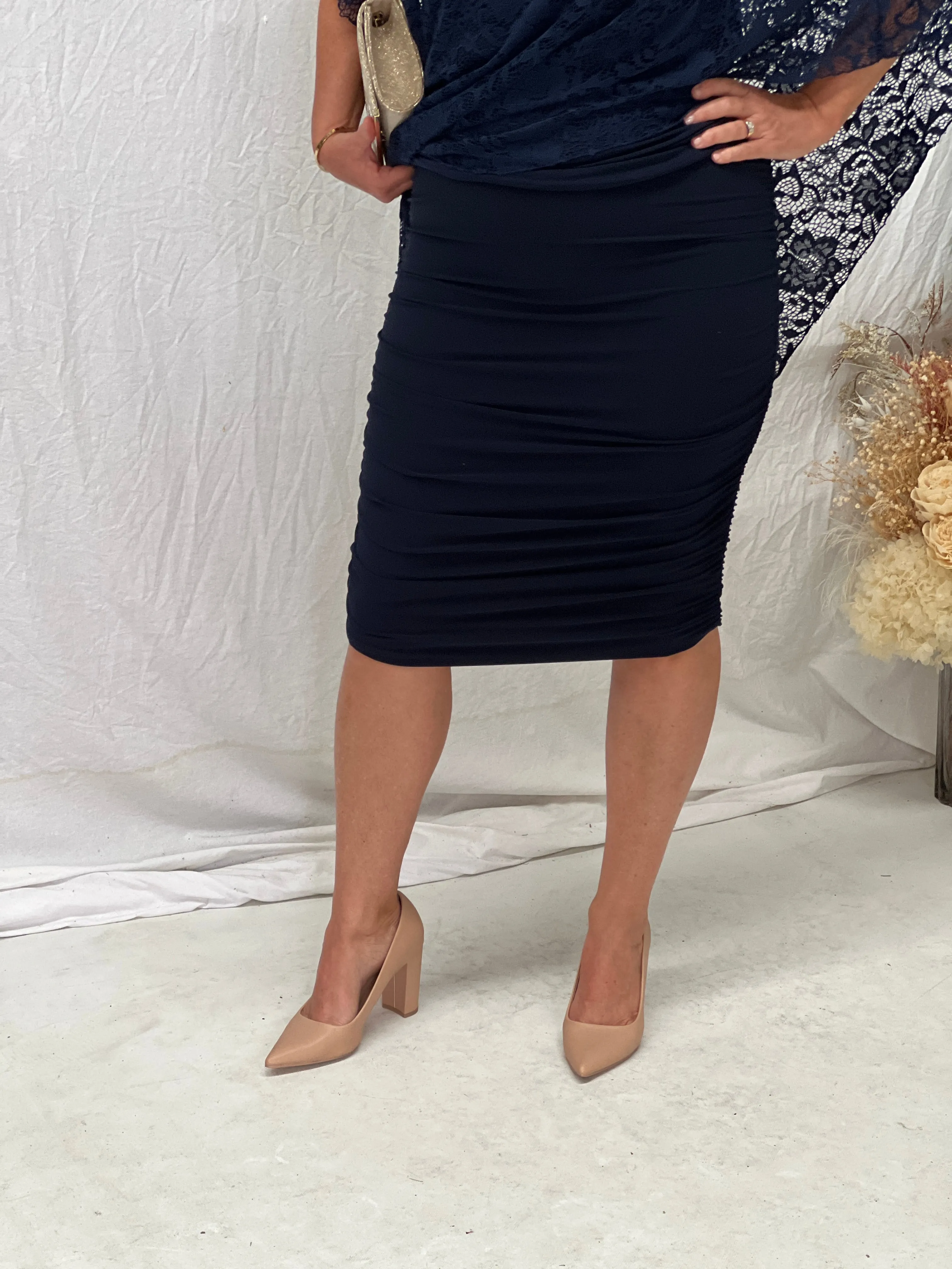 Noelle Navy Ruched Skirt