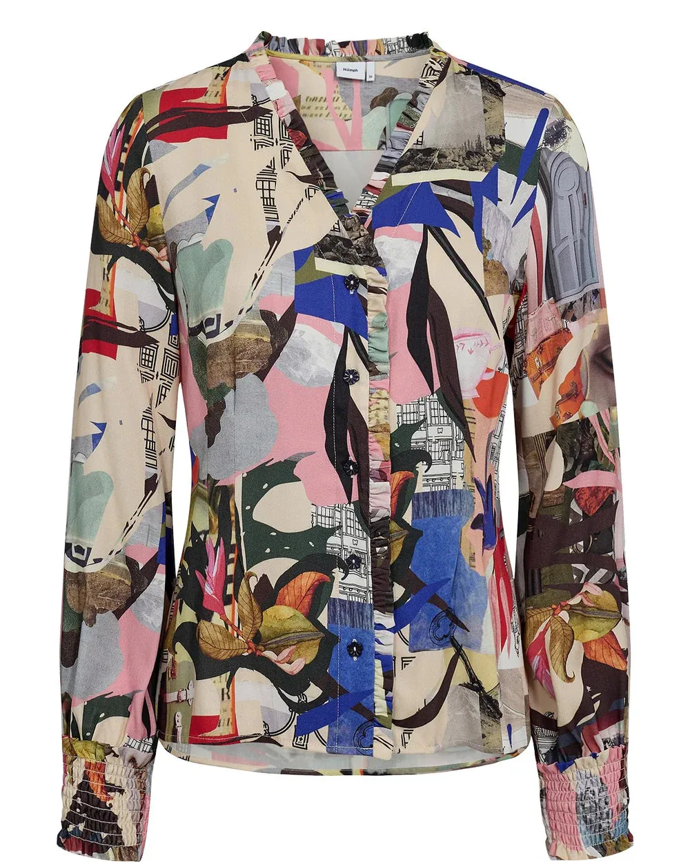 Numph Nufaya Collage Print Ruffle Trim Shirt