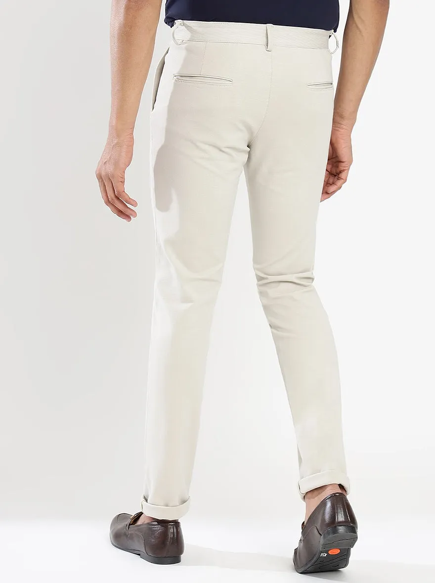 Off White Solid Venice Fit Casual Trouser | JadeBlue