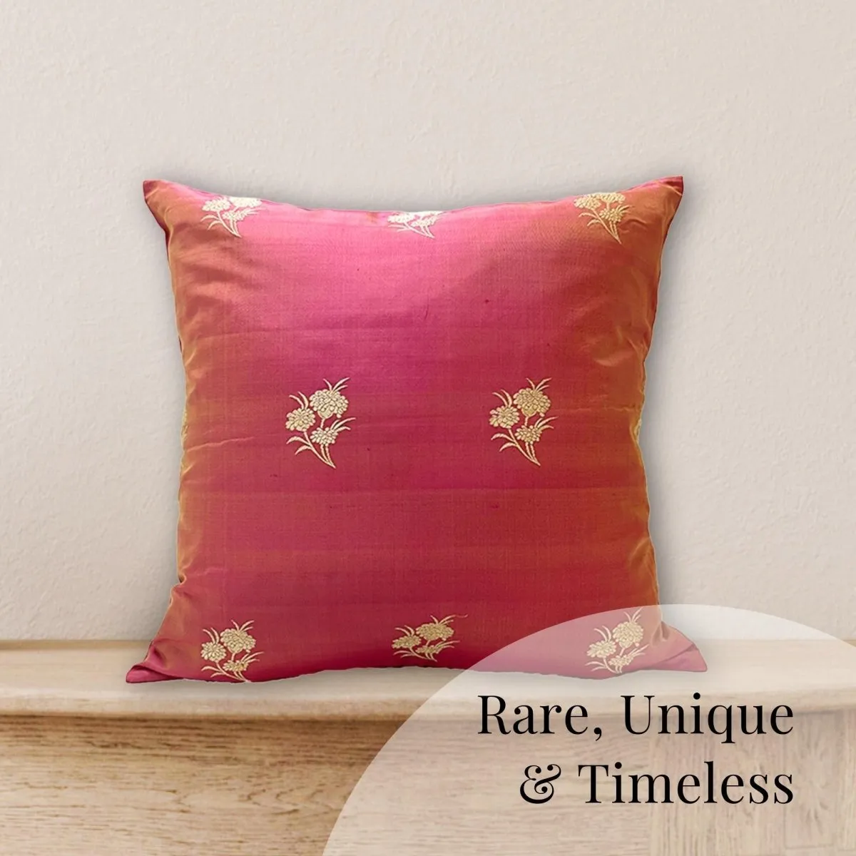 Pink Banarsi Silk Cushion Covers In A Set Of 1/2 | 18" x 18" |Handmade In India