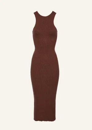 Racerfront ribbed knitwear dress in brown