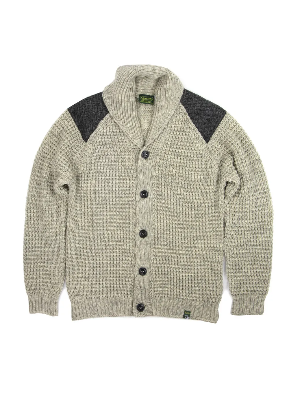 Shawl Collar British Wool Yorkshire Tweed Patch Cardigan