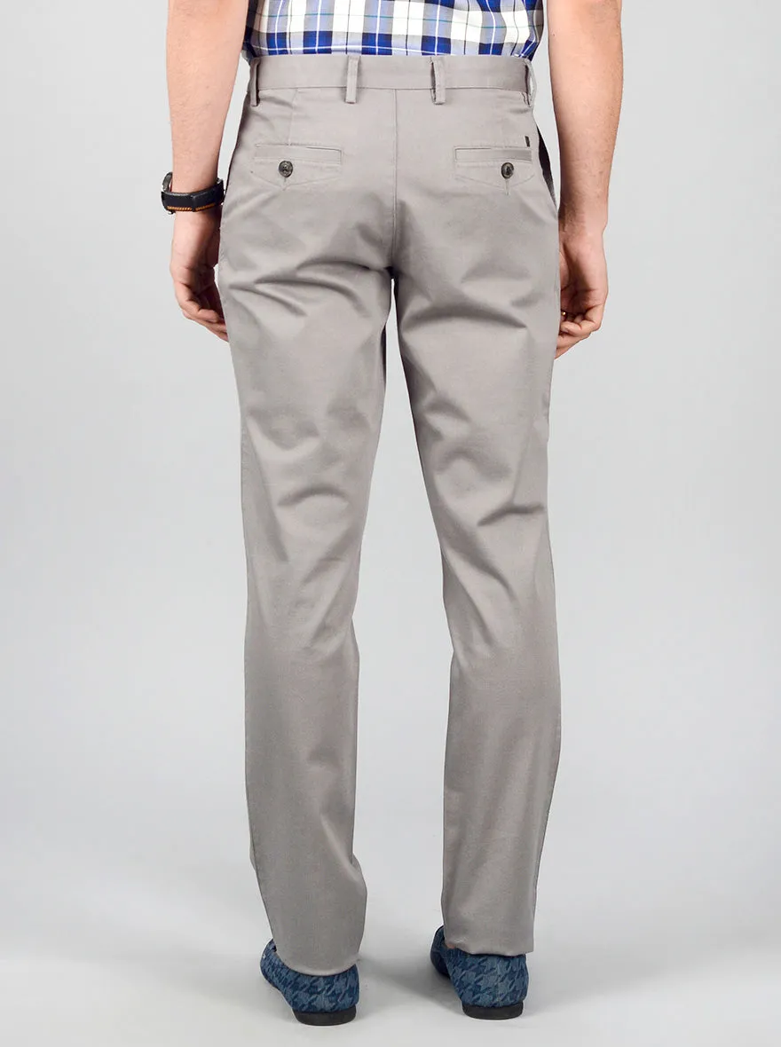 Stone Grey Solid Slim Fit Casual Trouser | JadeBlue