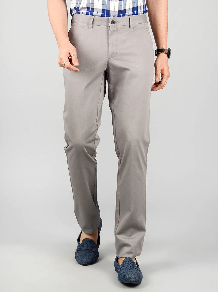 Stone Grey Solid Slim Fit Casual Trouser | JadeBlue