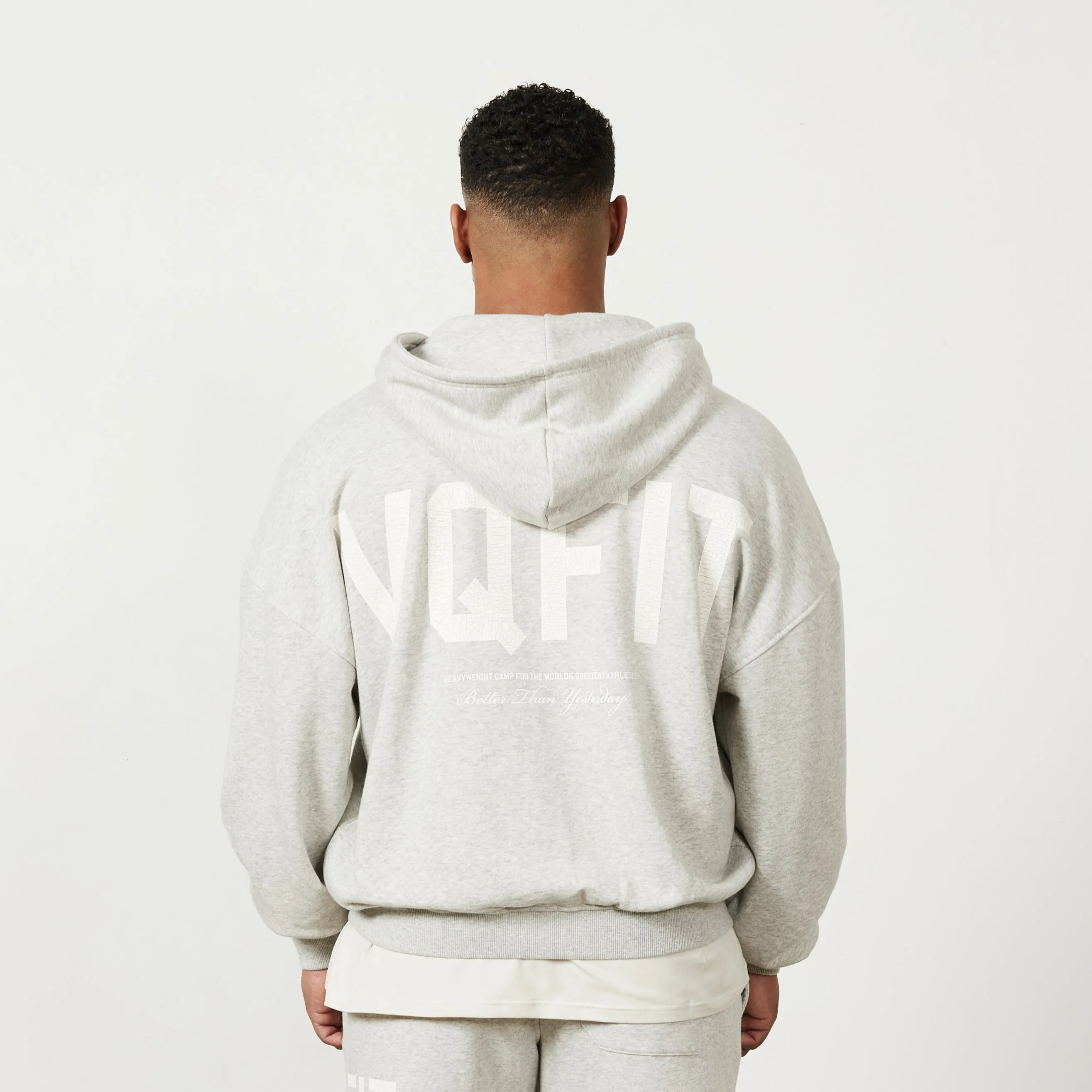 Vanquish VQFIT Distressed Print Oat Marl Full Zip Oversized Hoodie