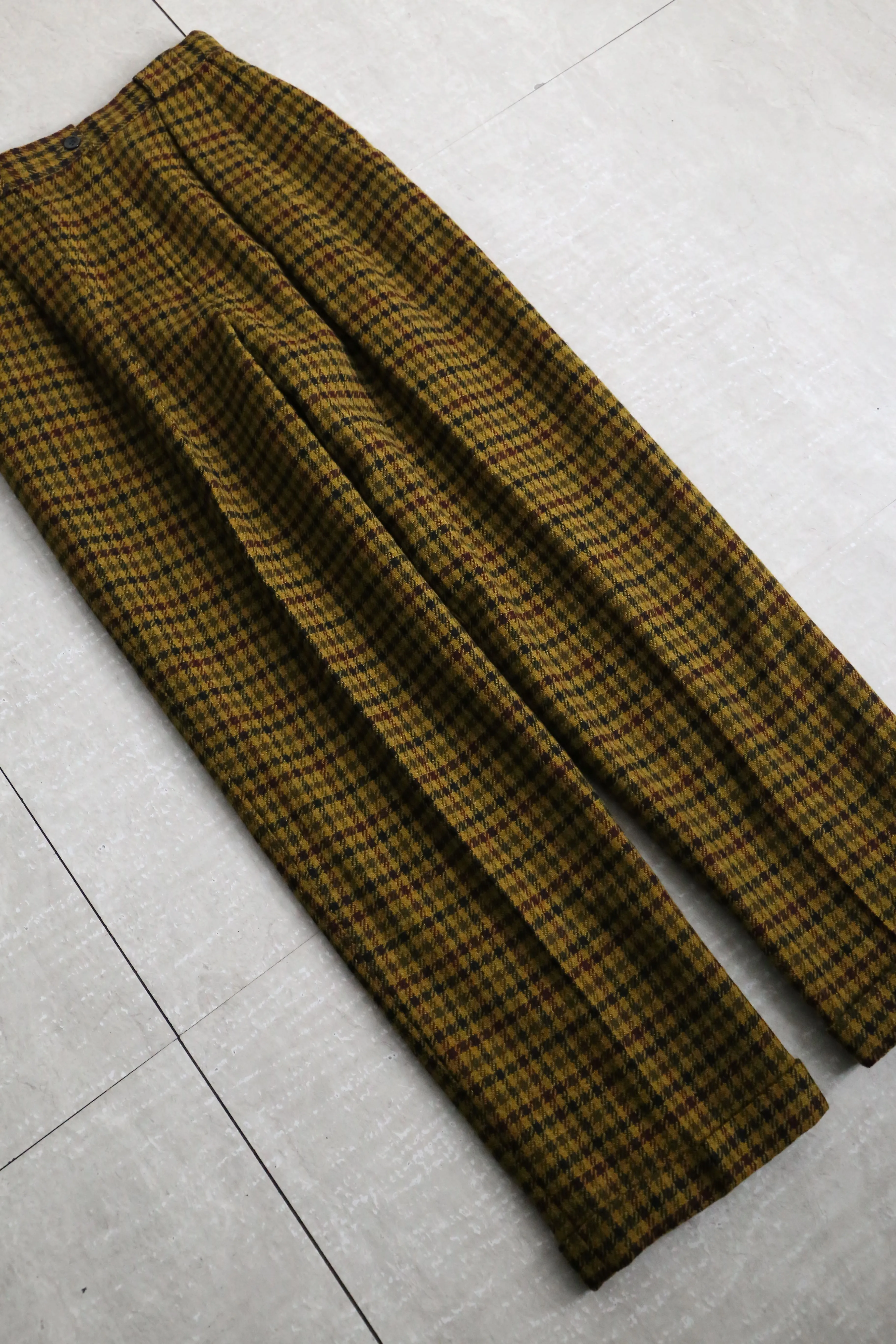 vintage warm tone total pattern double trousers