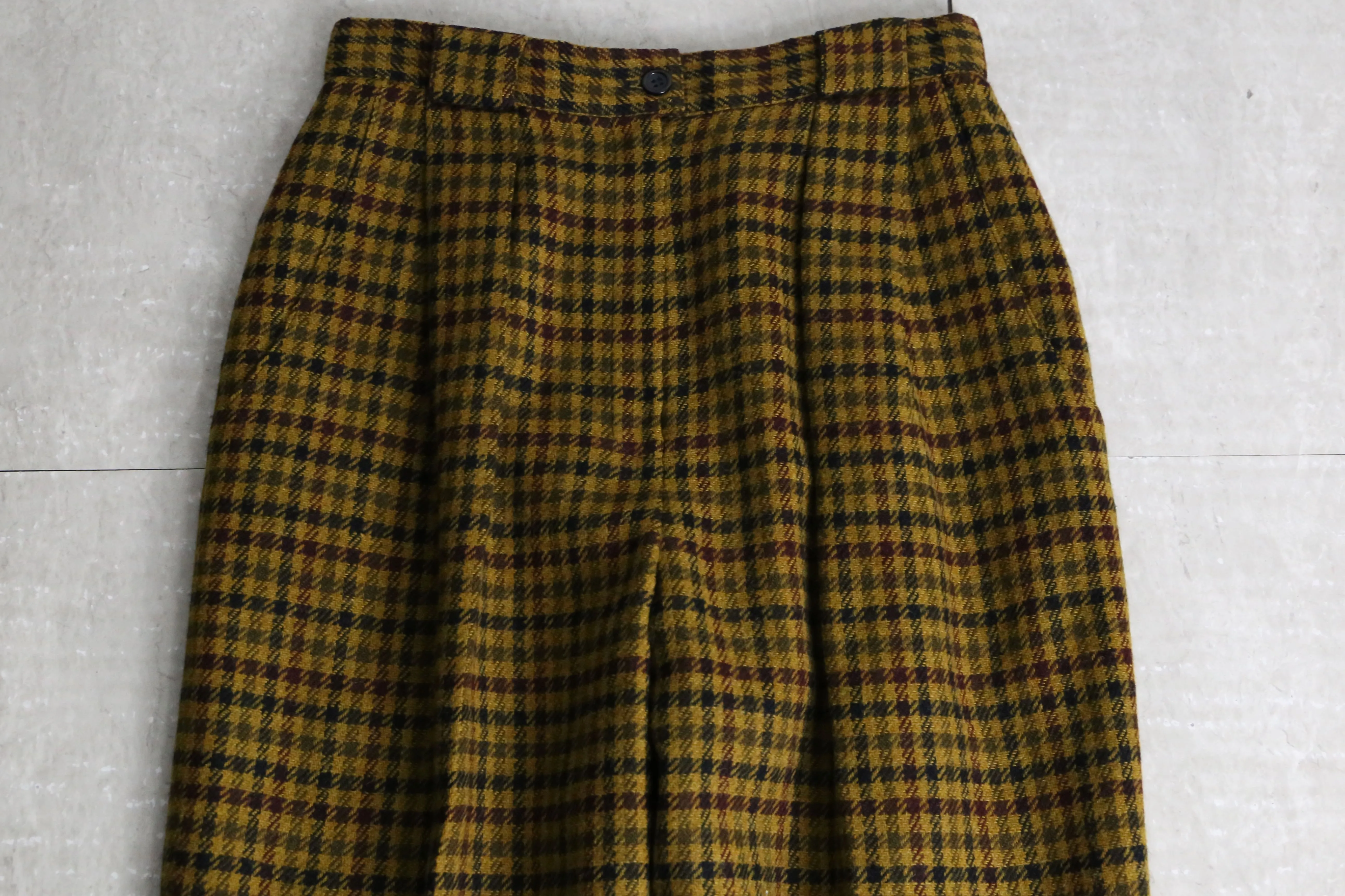 vintage warm tone total pattern double trousers