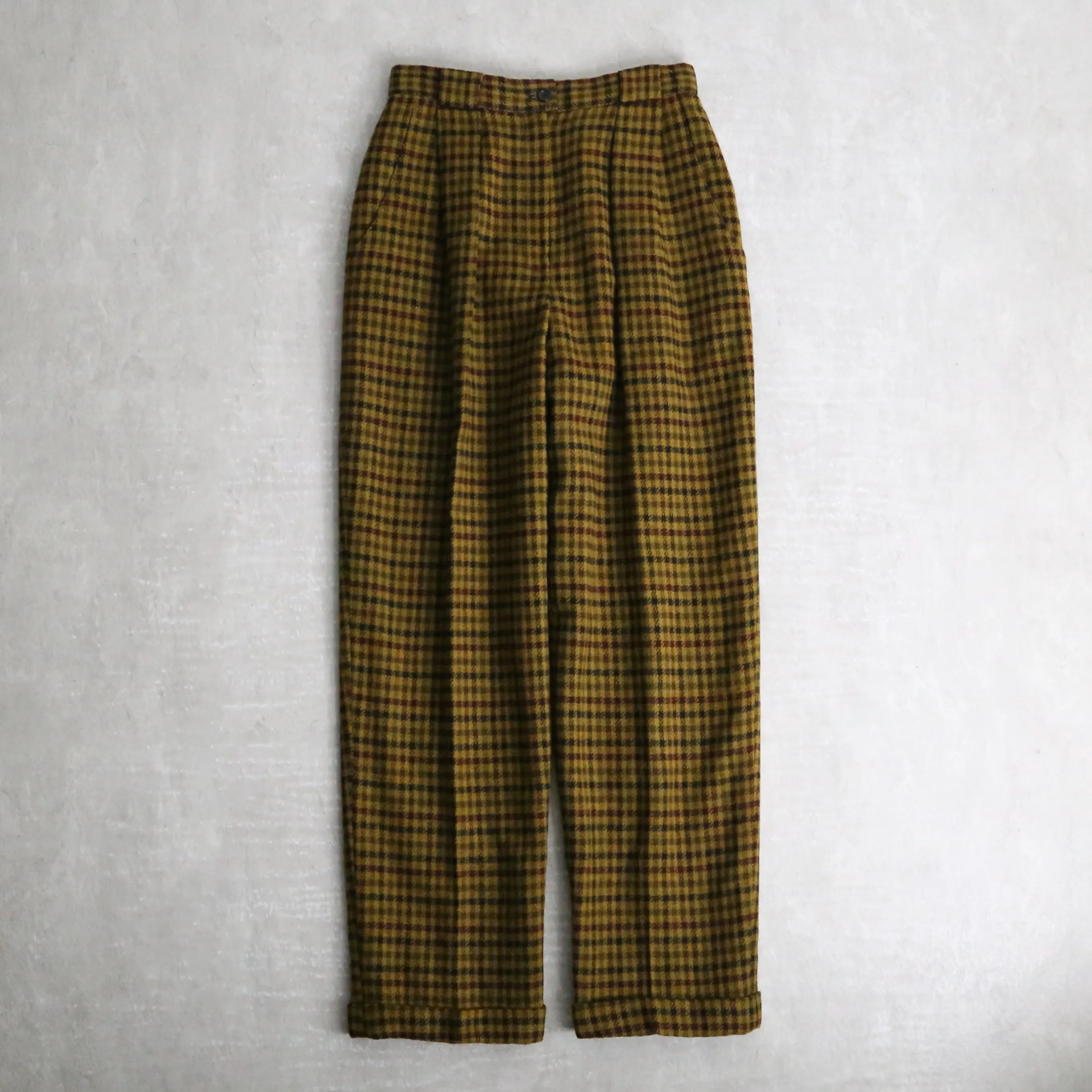 vintage warm tone total pattern double trousers