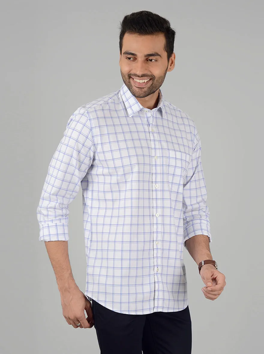 White and Blue Checked Slim Fit Casual Shirt | Greenfibre