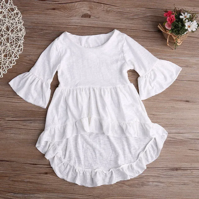 White Ruffled Cotton Outfits Top Dress Blouse 1pcs Kids Children Baby Girls Clothing pretty elegant Princess Clothes Girls New