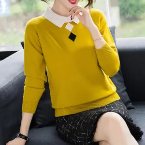 Winter Assorted Colours Lapel Knitwear Women Sweater