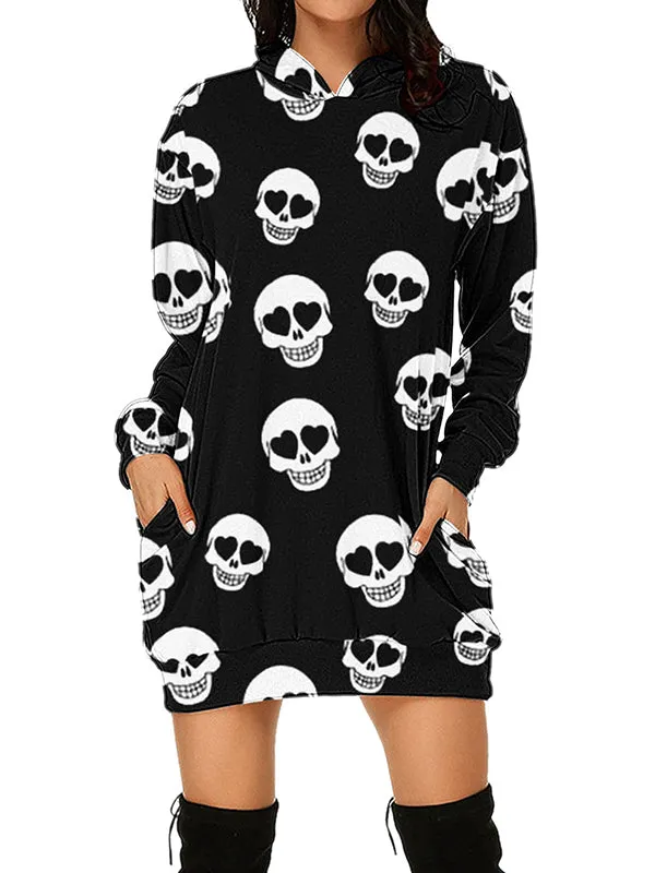 Women Halloween Heart Skull Graphic Print Hoodies