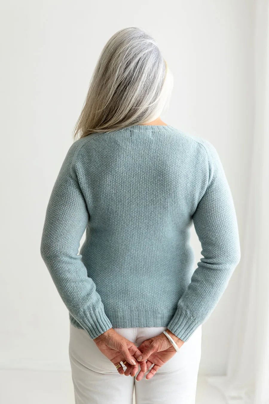 Womens Geelong Superfine Lambswool Moss Stitch Jumper - Duck egg