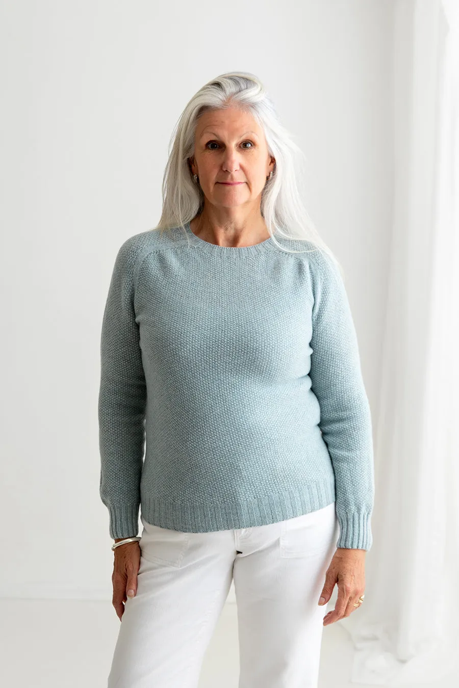 Womens Geelong Superfine Lambswool Moss Stitch Jumper - Duck egg