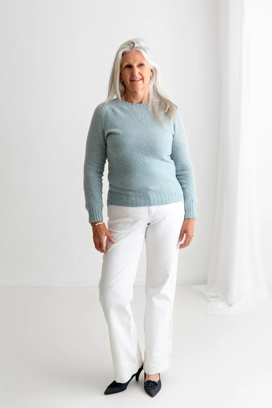 Womens Geelong Superfine Lambswool Moss Stitch Jumper - Duck egg